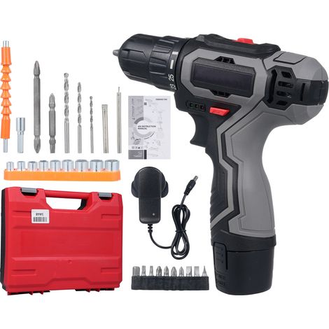 Perceuse sans fil, réglage de couple 25 + 1, double vitesse variable, pour perçage bois et métal et vissage, batterie 12 V 1500 mAh, prise UE (1/5)