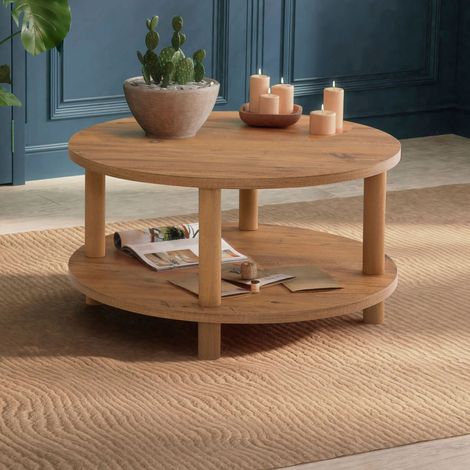 M&S – Table basse fixe en panneaux de particules mélaminés 25mm – Couleur pin atlantique – Diamètre 70cm – Hauteur 43.7cm