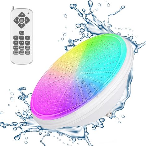 Luces LED PAR56 para piscinas - Iluminación subacuática RGBW - Resistente al agua IP68 - Diseño plano - 54 W 12 V CA/CC - Regulable con control remoto - Iluminación plana para piscinas