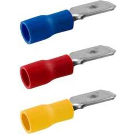 Cosses Faston mâles pré-isolées 6,3 mm en cuivre électrolytique PVC jaune, paquet de 100 unités