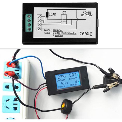 Digitales Leistungsmessgerät 100A AC 80260V (Spannung, kWh, Watt, Voltmeter, Amperemeter) (1/5)