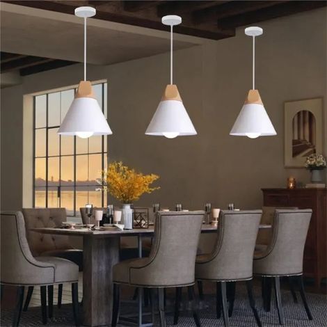 3pcs Moderne Lustre Suspension Industrielle Salon Blanc,E27 Lampe Luminaire Vintage en Métal pour Salon Chambre (1/4)