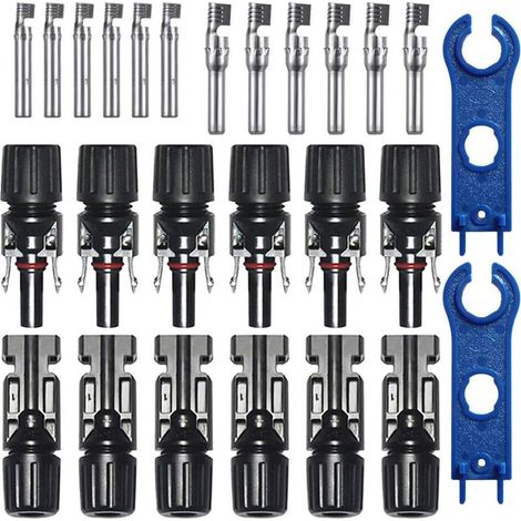 6 pares de conectores para cables fotovoltaicos, conectores PV, conectores solares fotovoltaicos, conectores solares macho + hembra para accesorios de cables de paneles solares, color negro. (1/4)