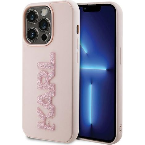 Custodia rigida rosa Karl Lagerfeld KLHCP15X3DMBKCP per iPhone 15 Pro Max 6.7" con logo glitterato 3D in gomma. (1/5)