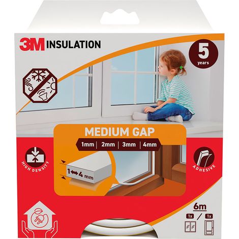 Burlete de aislamiento clásico para huecos medianos de 1 - 4 mm, blanco, 6 m