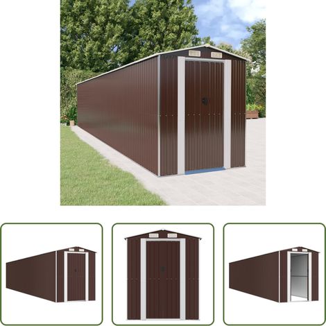 vidaXL Outils de jardin - Abri de jardin Marron foncé 192x1021x223 cm Acier galvanisé (1/5)