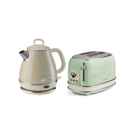 PACK ARIETE 1 Bouilloire Electrique 1L Sans Fil Vintage Beige + 1 Grille-pain 2 fentes Thermostat 6 positions Vert (1/5)