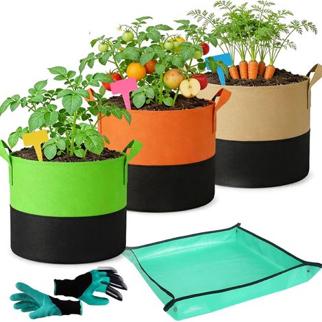Pflanzbeutel-Set, 3er-Pack, 10-Gallonen-Kartoffelsäcke mit Handschuhen und Gartenmatte, Pflanzbeutel für Kartoffeln (1/5)