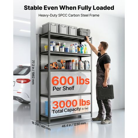 Étagère Rangement 5 Niveaux Réglables 1230x465x1962 mm Charge Lourde, Étagère Modulable, Capacité de Charge Totale 1360,8 kg, Rayon… (1/5)