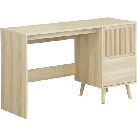 Scandinavian desk wood decor 2 drawers, Linear, Natural, 120x48x75 cm (1/5)