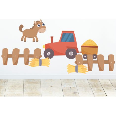 Décor papier peint préencollé Atelier Déco, à la ferme, accessoires, tracteur, cheval, campagne, 130 cm X 65 cm (1/5)