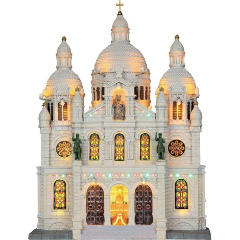 Cattedrale Europea, edificio luminoso per villaggio di Natale in poliresina (1/2)