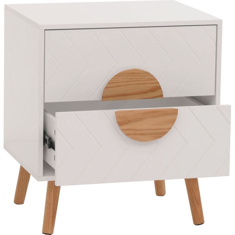 Nachttisch HHG-685, Kommode Beistelltisch Nachtschrank, Schublade Fischgrätenmuster Melamin Holz, 55x48x40cm weiß