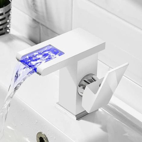 CCYKXALaiton LED Cascade Salle De Bains Bassin Robinet Mélangeur D'eau Chaude Froide Grue Évier Robinet Changement De Couleur Alimenté Par Des Robinets