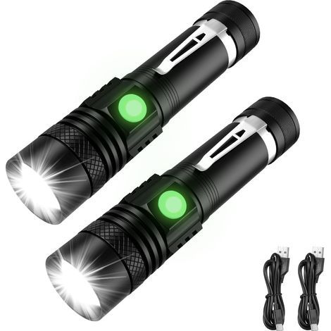 Pack of 2 rechargeable LED flashlights, 1400 lumens, super bright, adjustable focus, IPX6 waterproof, long lifespan, 4 modes for camping, ultra-bright LED flashlights (1/5)