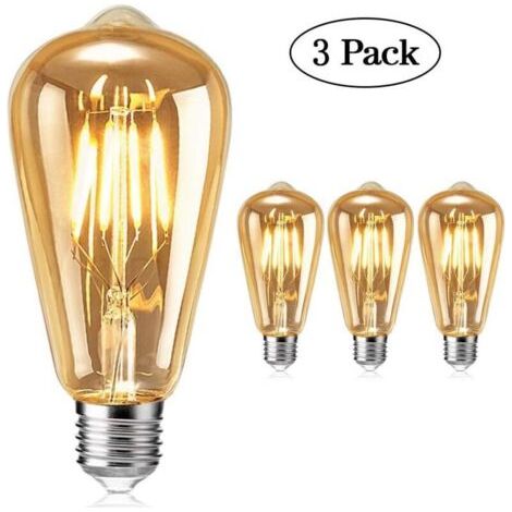 Pair Vintage-Glühbirne, Tonitott Edison LED-Glühbirne, warmweißes Licht, E27 4W, antike Vintage-Glühbirne für nostalgische und Retro-Beleuchtung in Zuhause, Café, Bar usw. - 3 Stück