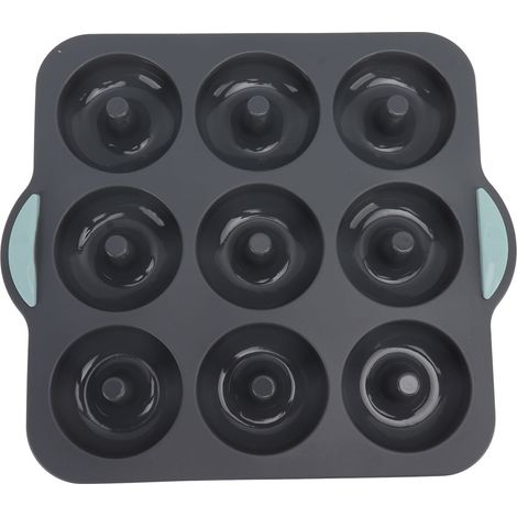 Moule à donuts en silicone à 9 cavités, antiadhésif, résistant à la chaleur, pour gâteaux, biscuits, bagels et muffins, gris foncé. (1/5)
