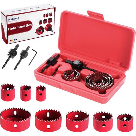 11 Piece Hole Saw for Wood Circular Bell Drill Ideal for Thin Wood Boards, PVC and Plastic Plates (Red -11pcs) (1/5)