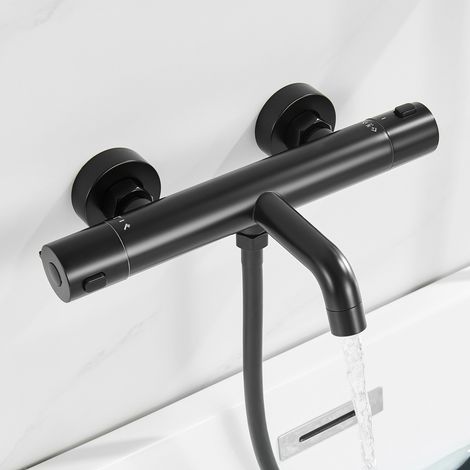 Auralum Max adewannenarmatur mit Thermostat Messing Schwarz Duscharmatur, Badewannenarmatur Duscharmatur Mischbatterie mit 38 °C Sicherheitstaste (1/5)