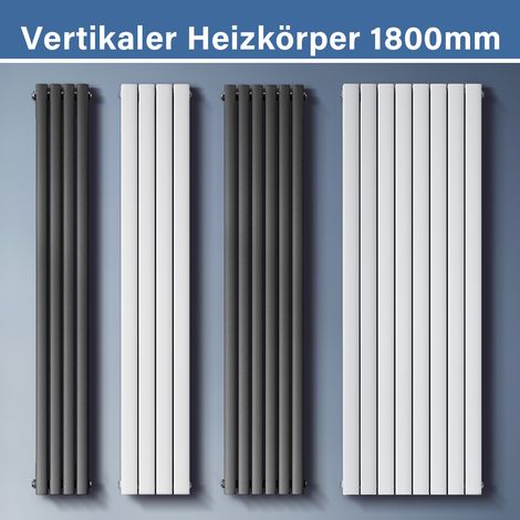 Design Heizkörper Vertikal 1800 Paneelheizkörper mittelanschluss Flachheizkörper Weiß 1800x542mm,Einlagig,1091 Watt,14-20m²