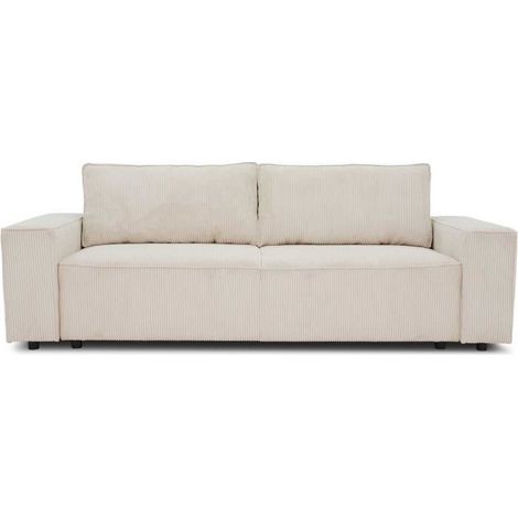 Canapé droit 4 places – Velours côtelé perle 100% polyester – L241 x H86 x P88 cm – 2 grands coussins inclus – Assise confortable avec ressorts zigzag (1/5)