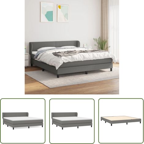 The Living Store Sommier à lattes de lit avec matelas Gris foncé 180x200cm Tissu - Lit Double - Lit Tapissier - Literie - Matelas À Ressorts Ensachés - Tête De Lit Ajustable (1/5)
