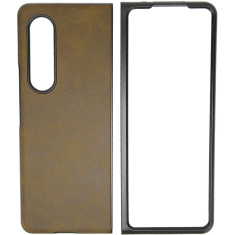 Étui de téléphone en cuir de vachette bicolore pour Samsung Galaxy Z Fold 3, motif camouflage vert. (1/5)