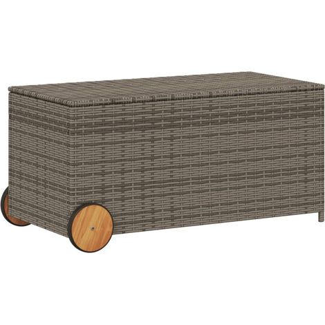 vidaXL Garden Storage Box with Wheels Grey 190L Poly Rattan