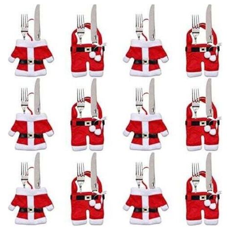 12 Pièces Porte Couvert Noël Décoration de Table Noël Cadeaux de Noël (Costumes du Père Noël) (1/4)