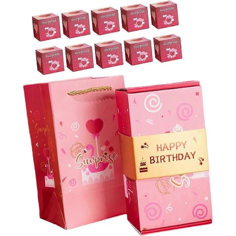 Boîte cadeau pliable et rebondissante, artisanat multifonctionnel, fait main, léger, unique et créatif, décoratif pour anniversaire, décoration d'anniversaire-Pink happy birthdy