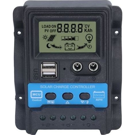 Solarladeregler mit LCD-Bildschirm, zwei 5V-USB-Ausgängen, 20A-PWM-Laderegler 260W (12V) 520W (24V) (1/5)