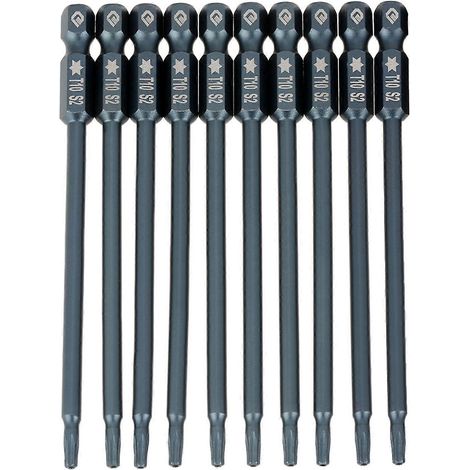 10-teiliges Set mit 100 mm langen, 1/4"-Sechskant-T10-Magnet-Sicherheits-Sternkopf-Schraubendreherbits