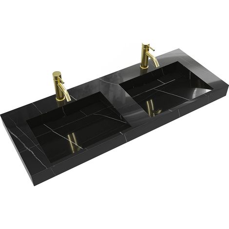 Vente-Unique – Vasque suspendue en solid surface noir 120.2 x 45.2 x 8 cm – Antifongique et résistant aux tâches – Design élégant et durable