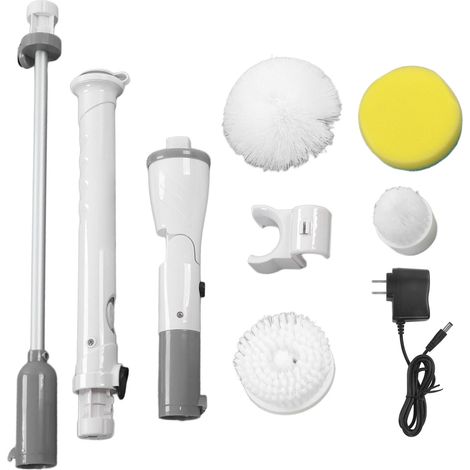 Brosse de nettoyage électrique sans fil, manche long, pour salle de bain et sol, 100‑240V, grise, prise US (1/5)