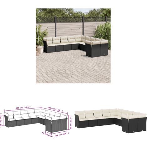10-tlg. Garten-Sofagarnitur mit Kissen Schwarz Poly Rattan - Gartensofas - Outdoor Möbel - Lounge Set - Rattan Sofa - Gartenlounge - Home & Living (1/3)