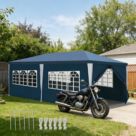 Wolketon Bleu Tente de jardin 3x6m étanche avec fenêtres, tonnelle de réception facile à monter pour extérieur et terrasse (1/4)