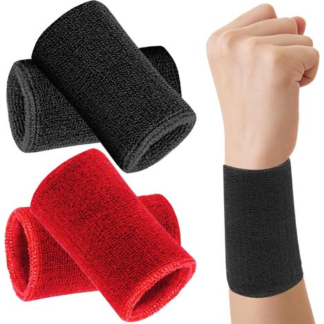 Poignets de sport absorbants de 6 pouces – Unisexe, modèle long – Poignets pour tennis – Éponge en coton – (Lot de 4) (1/5)