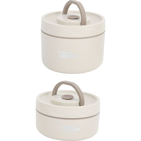 Boîte repas isotherme ronde 304 inox étanche portable bento thermique avec couvercle et sac isotherme beige 2 pièces (1/5)