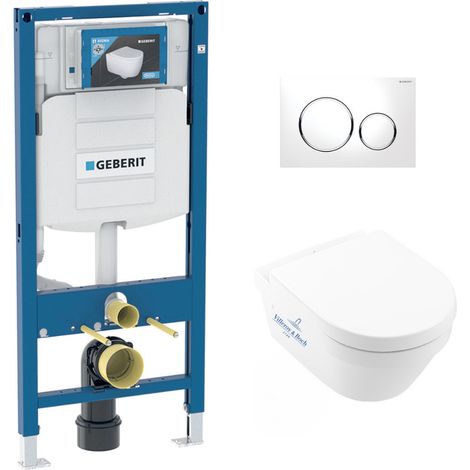Pack WC Bati Geberit Duofix UP320 + WC Villeroy & Boch sans bride Architectura, fixations invisibles + Plaque blanche