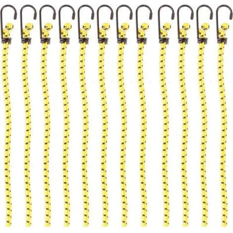 12 Stück Hakenspanner, elastisches Seil mit Haken für Planen, Autodachträger und Fahrräder (Gelb) MUMU