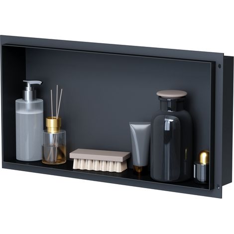 VILSTEIN Duschnische 30x60 cm Unterputz Wandnische Schwarz Randloses Duschregal mit Ablage (1/5)