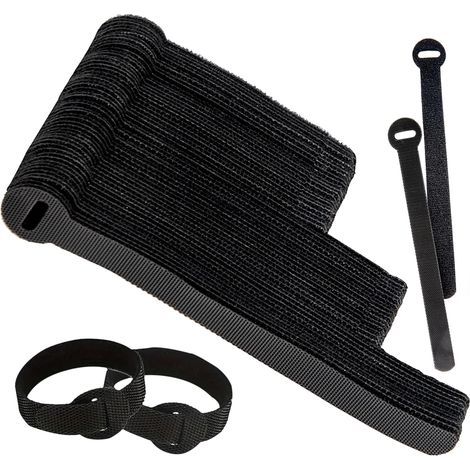 Packung mit 120 schwarzen, wiederverwendbaren, verstellbaren und lösbaren Kabelbindern in verschiedenen Größen für PC-Kabelmanagement, Kabelorganisation, Fernseher und Büro. (1/5)