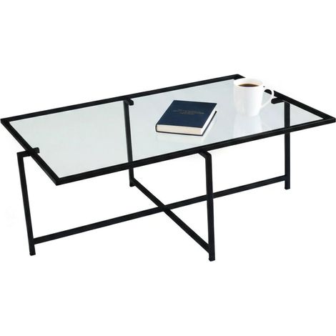 Dmora - Mesa de café Dheneb, Mesa de centro baja, Revistero para sofá, Estante de la sala de estar, 94x64h35 cm, Negro, con embalaje reforzado