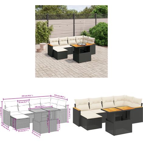 7-tlg. Garten-Sofagarnitur mit Kissen Schwarz Poly Rattan - Gartenmöbel Set - PE-Rattan Möbel - Outdoor Lounge - Gartenlounge - Terrassenmöbel - Home & Living (1/3)