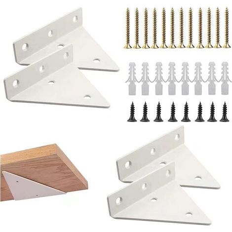 (Paquete de 4 blanco) Soporte triangular para estante, soporte de pared flotante, soporte invisible para estante de pared, metal, triángulo flotante fijo con tornillos de montaje (1/4)