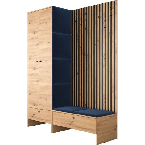 Conjunto para recibidor Donio III, Roble Artisan + Polo 891, 206x145x44cm, Tapiz, Aglomerado laminado, Colocada