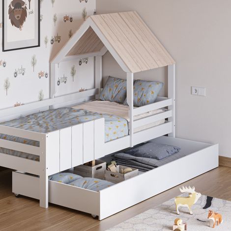 Tiroir pour lit cabane 90x190 cm en bois de pin blanc et naturel