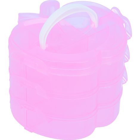 Boîte de rangement démontable à 3 niveaux en plastique, en forme de pomme, pour outils et jouets portables, rose (1/5)