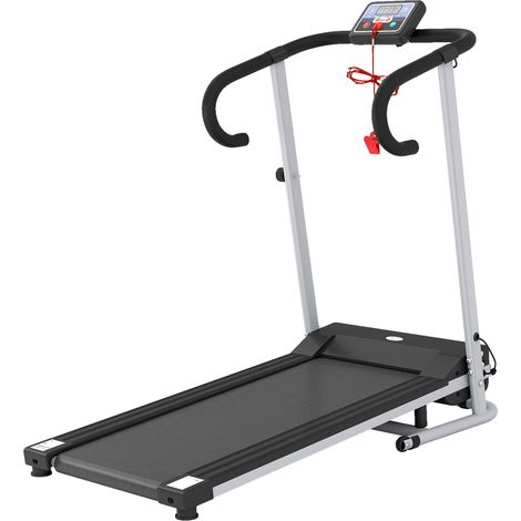 Tapis de course pliable avec inclinaison avec écran LCD multifonctionnel noir pour salon inclinaison, électrique portable LCD, vitesse km/h, roulettes, poignée, maison bureau, (1/5)