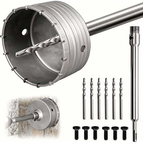 Scie à Cloche 150mm, 220 mm SDS Plus Tige d'Extension, avec Adaptateur SDS Plus 220 mm et 6 Foret de Centrage 110 mm, pour Carrelage Beton, Scies Cloches Carotteuse Trépan Beton (1/4)